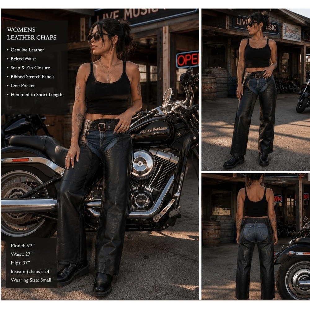 Xelement Advanced Motorcycle Gear Women's Chaps Size 12 Black Leather